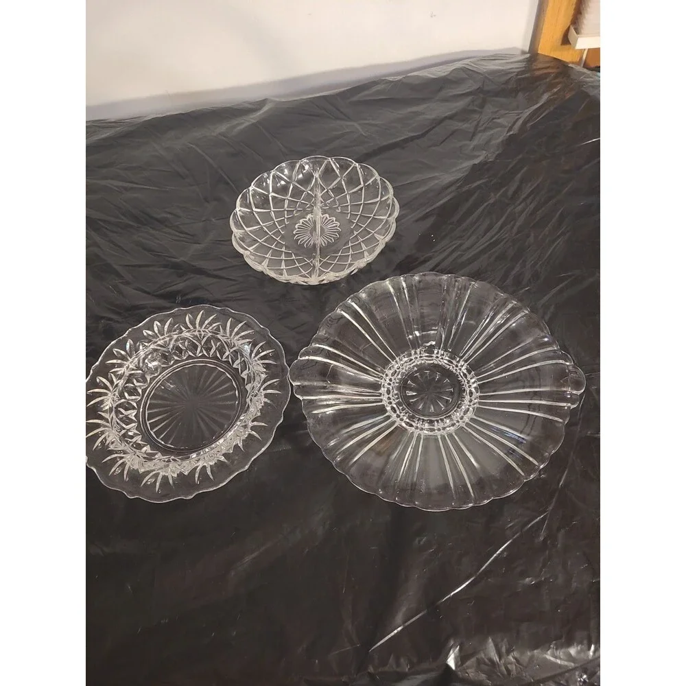 3 Relish/candy Pressed Glass Serving Dishes
